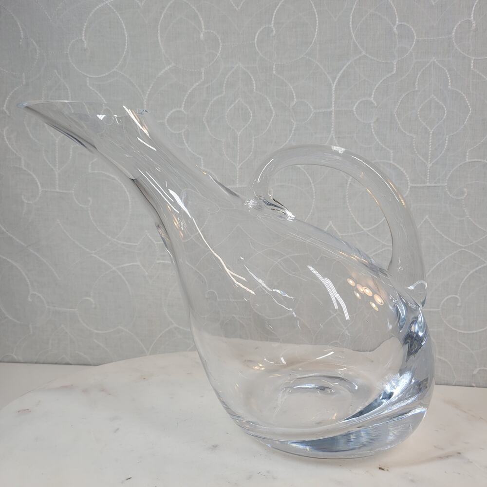 Vintage Crystal Wine Decanter 12" Clear Slanted Aerator Pitcher Handle Heavy